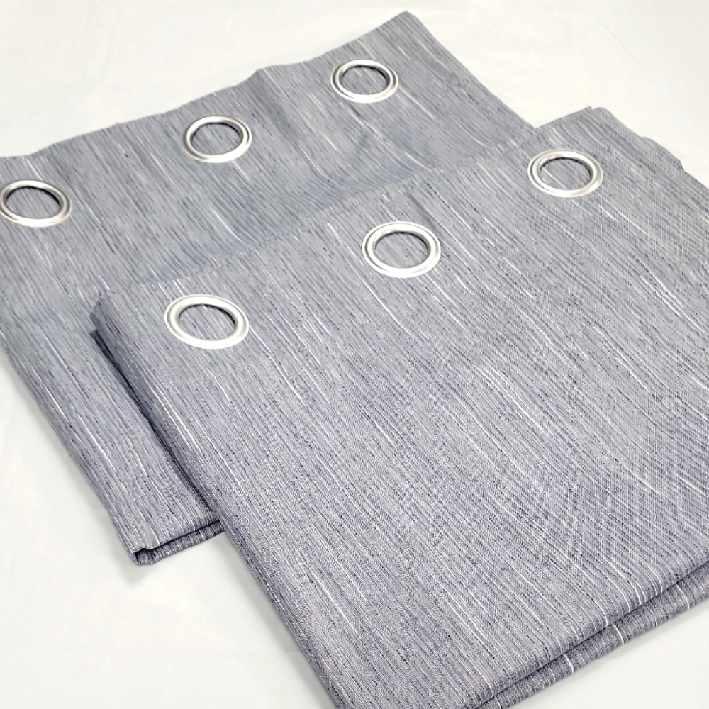2 Panels Sun Zero Halleck Slate Blue Striped Blackout Grommet Curtains 37" x 63"